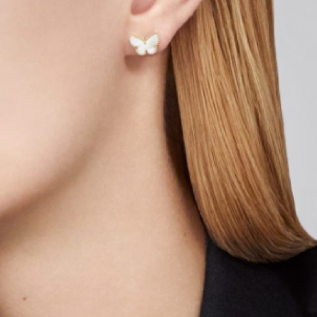 Amber Butterfly | Earrings – White/Gold