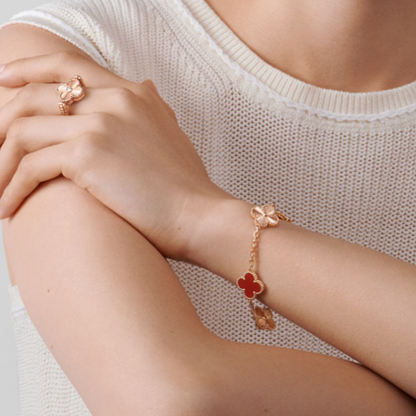 Four-Leaf Clover Deluxe | Bracelet – Rose Gold/Red